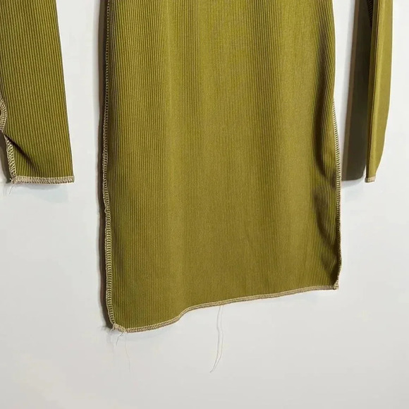Pretty Little Things Olive Ribbed Contrast Stitch Cut Out Long Sleeve Dress - Picture 11 of 12